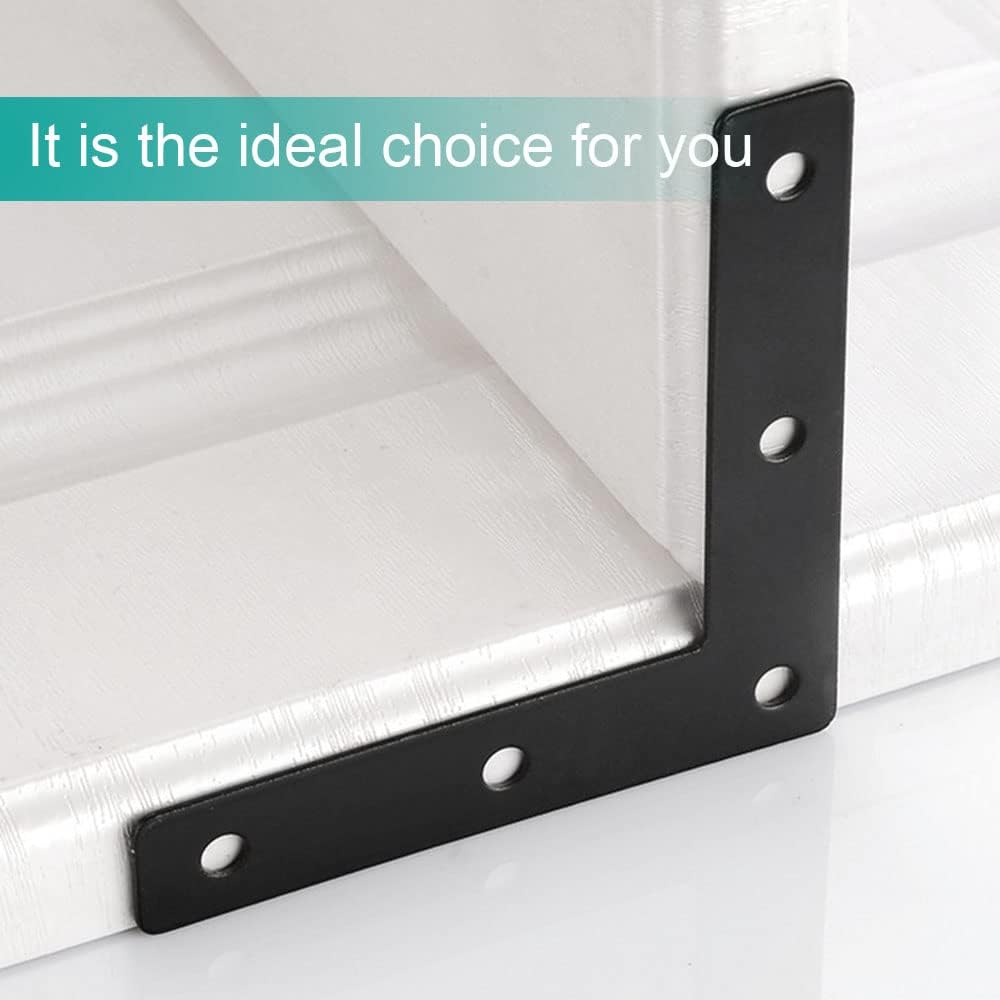 Corner Bracket Angle - Black L-shaped Flat Angle Brace, Connecting